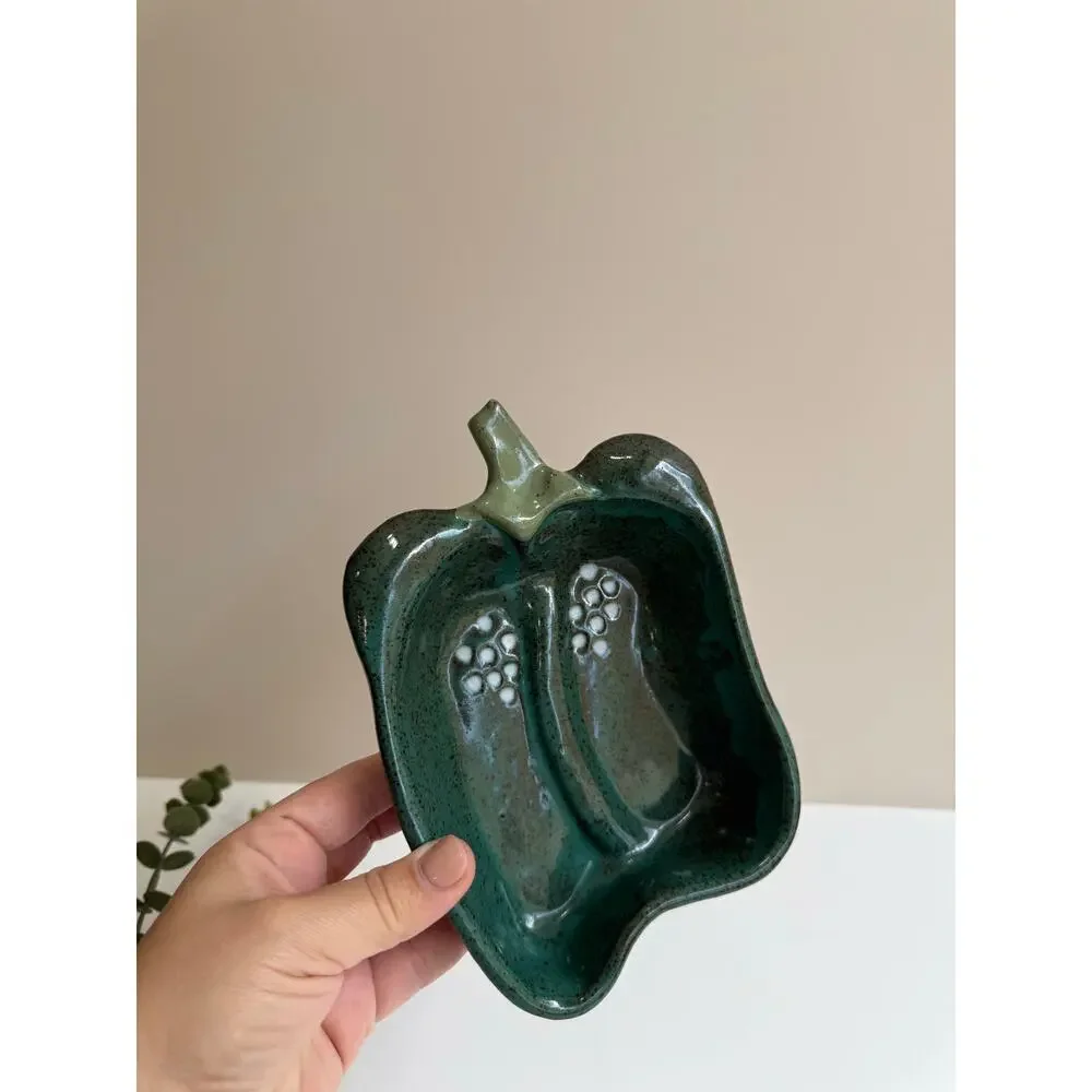 Tom Chamberlain Green Bell Pepper Studio Pottery Dish | Handmade Stoneware Bowl